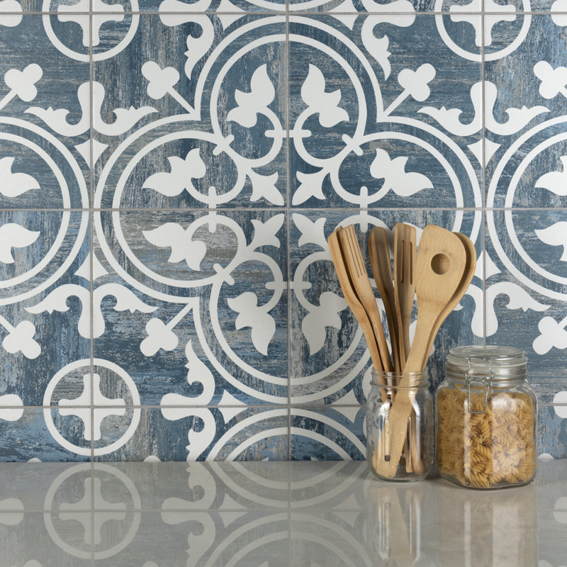 Cassis Arte 10" x 10" Porcelain Patterned Wall & Floor Tile, Blue Day