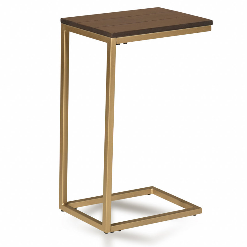 Table de bout transitionnelle en bois brun foncé et en acier de 25 po