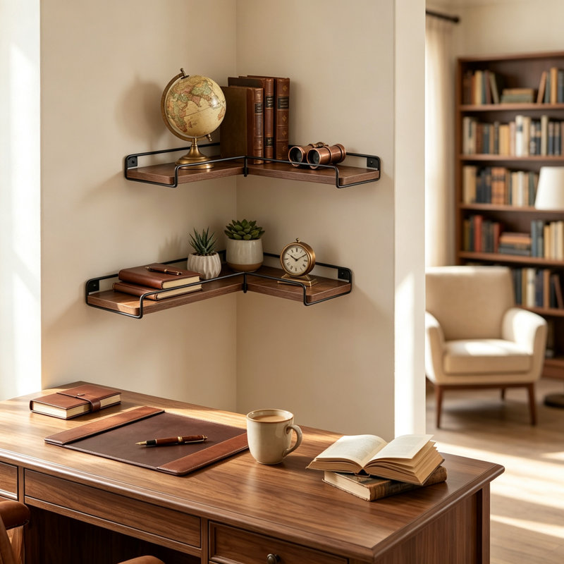 Engineered Wood, Metal Floating Shelf
