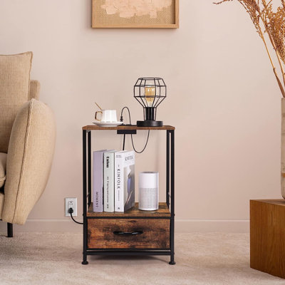 Table de chevet avec table de chevet avec ports USB et prises USB, noir