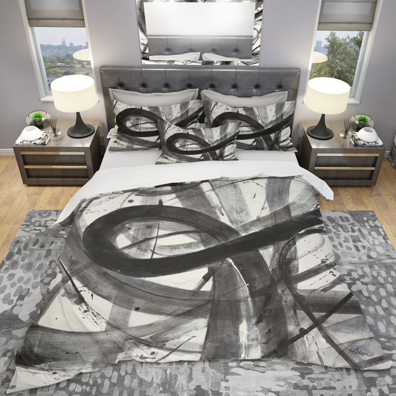 Noir et blanc minimaliste - Ensemble de housse de couette moderne et transitionnel - Microfibre de polyester
