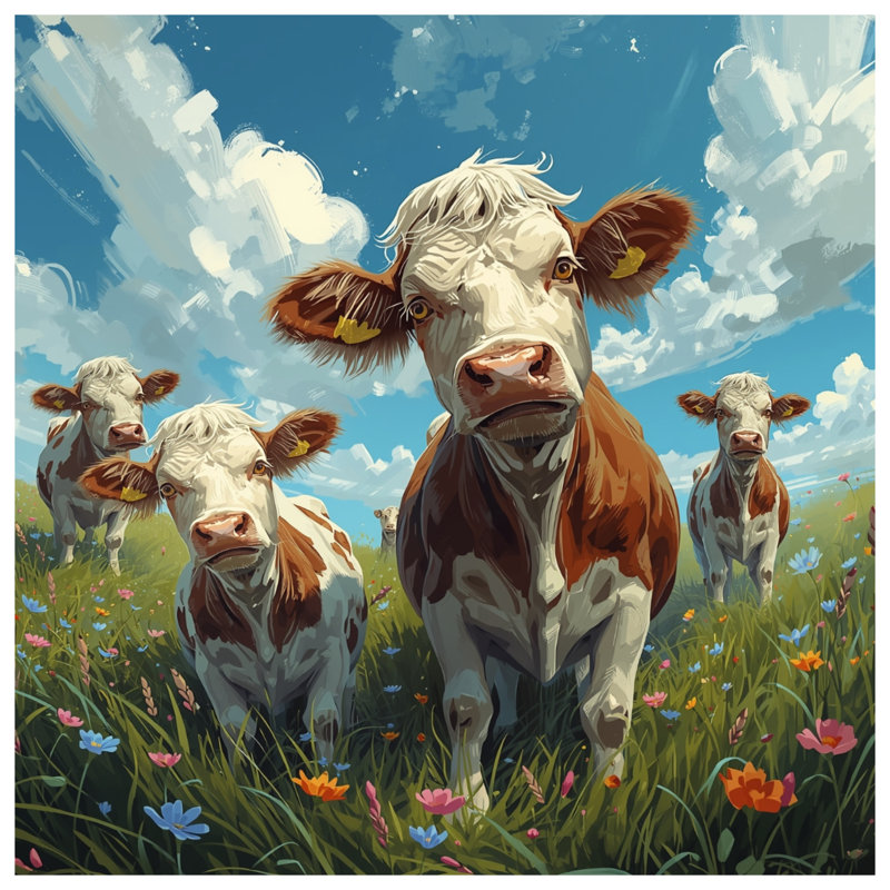 Rideaux de fenêtre Cows In Flower Field, 50 po x 92 po - 1 panneau, Transparent