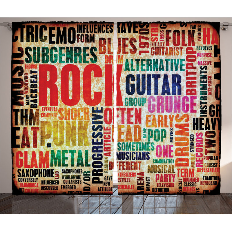Music Abstract Semi-Sheer Rod Pocket Curtain Panels, 54" x 63"