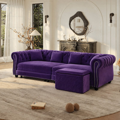 89" Velvet Upholstered Chesterfield Sofa King-Size Pull-Out Sofa Bed, Convertible Sleeper Couch with 4 Pillows, Black