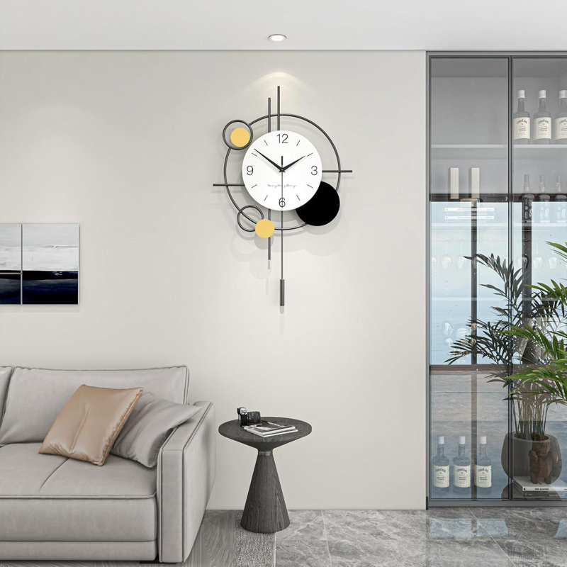 Grande horloge murale silencieuse moderne de 23 pouces avec pendule pour la maison / le bureau - Conception sans cadre en métal, mouvement à quartz non-Ticking
