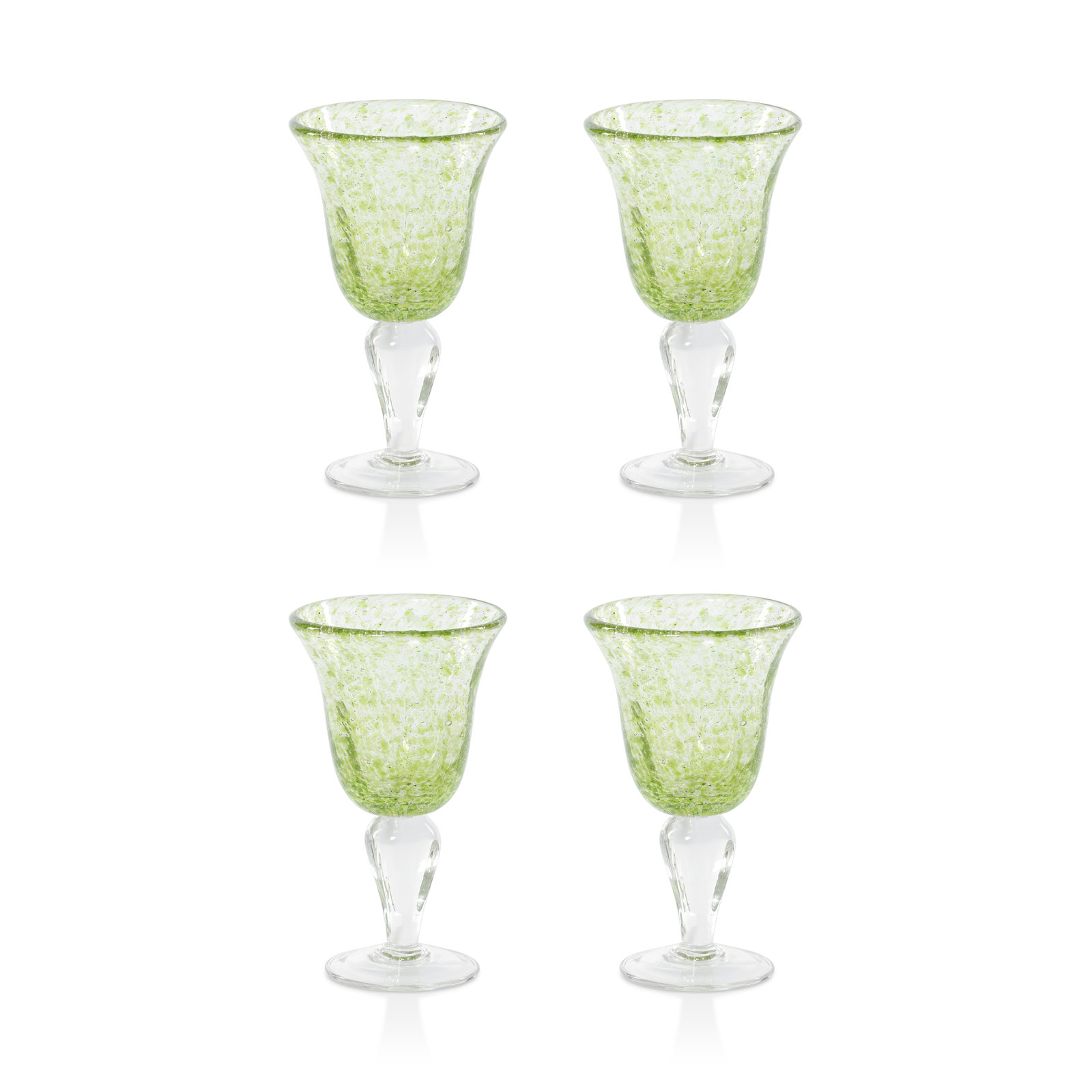 Antibes Bubble Wine Glasses, Set of 4, Green with Clear Base