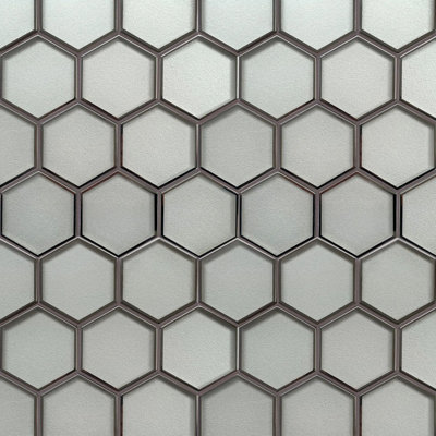 Carrelage mural en mosaïque de verre hexagonal 3 po 9 po x 11 po avec bordure argentée (0,7 pi2 / pièce)