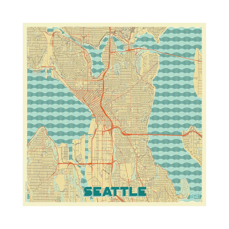 Seattle Retro Urban Blueprint Map by Hubert Roguski - Wrapped Canvas Print, 30.48 cm H x 30.48 cm W