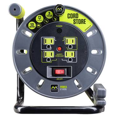 Masterplug Electrical Cord Storage Reel with 4 120V 10 amp outlets