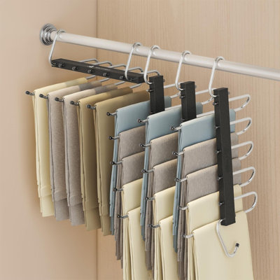 4 Pack Pants Hangers Space Saving - Closet Organizer And Storage Jean Hangers, Stainless Steel Clothes Hanger Scarf Holder For Pants Jeans Leggings Trousers Pant Rack, Black