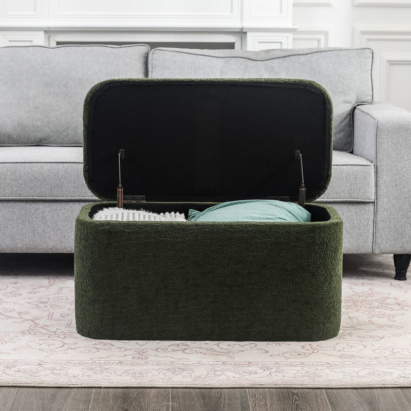 32" Rectangle Velvet Storage Ottoman Bench For Living Room, Dark Green