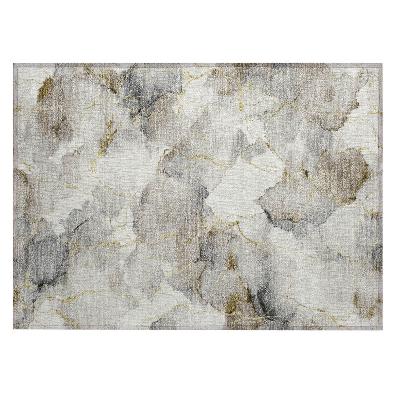 Machine Washable Indoor/Outdoor Chantille ACN2591 Abstract Rug, 1'8" x 2'6", Ivory