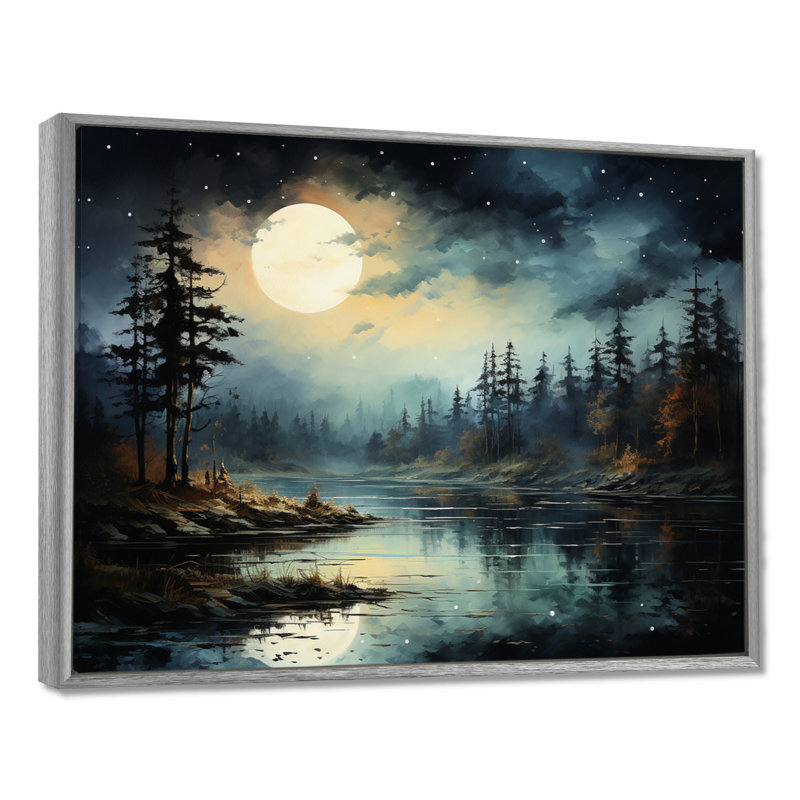 Magical Forest Moons Melody - Minimalisme, art mural, H 24 po x l 32 po x P 1 po, Encadrement argenté