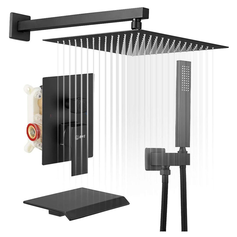 Système de douche complet avec valve brute, Noir mat
