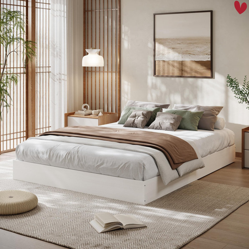 Lit plateforme Wood, Double / blanc