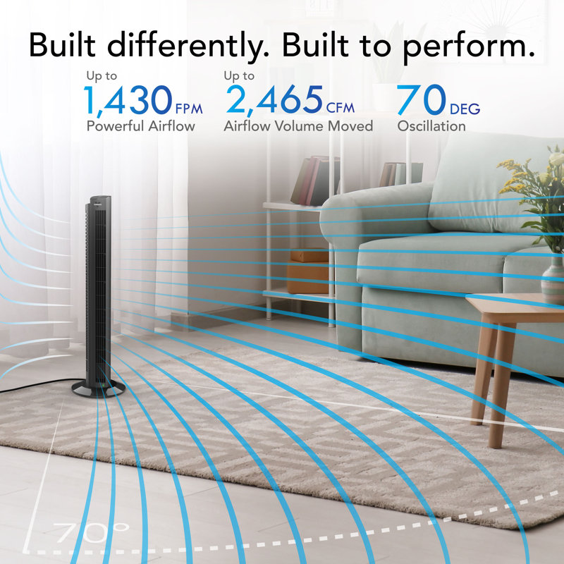 OZI42DC 42 in. Variable Fan Speeds Tower Fan in Black with 1164 ft. Per Min Air Flow