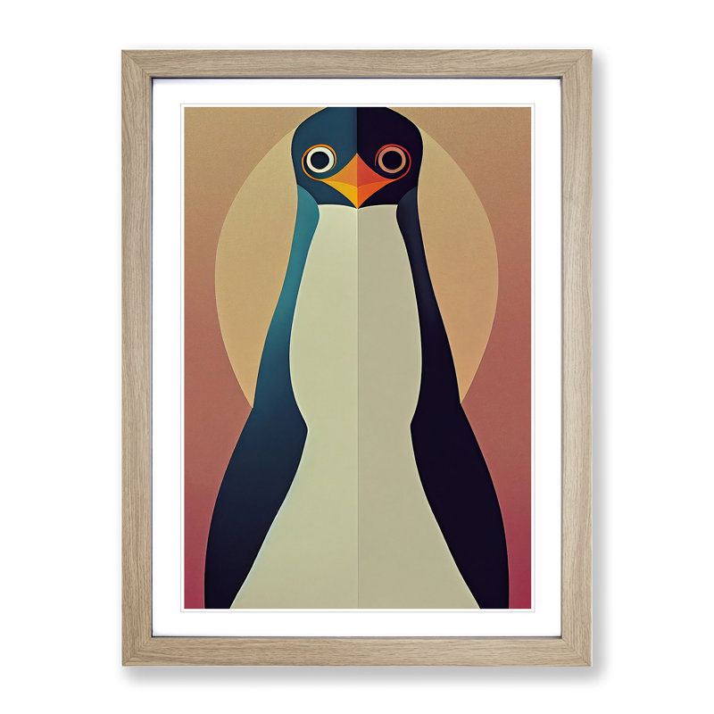 Symmetrical Penguin Abstract - Wall Art, Oak Framed Paper, Oak Framed, 64cm H x 46cm W x 2cm D