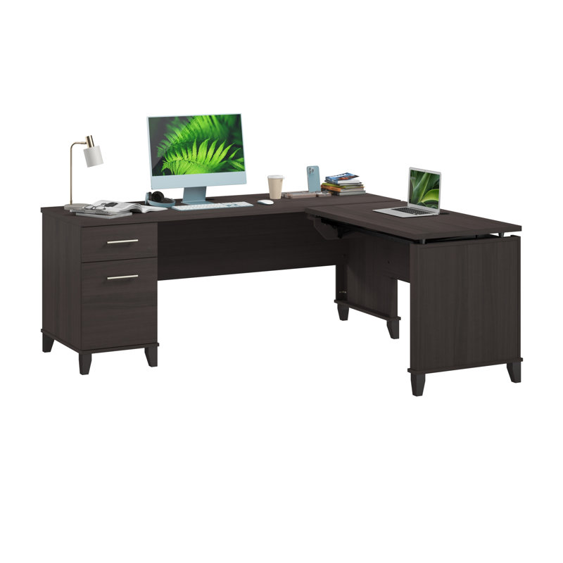 72W 3 Position Sit to Stand L Shaped Desk in Storm Gray, Storm Gray