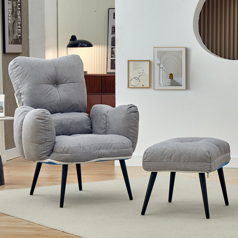 Tauranac Upholstered Accent Chair with Footstool, Grey