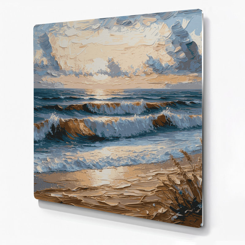 «Coastal Evening Beach», art mural en métal gris, H 8 po x l 8 po