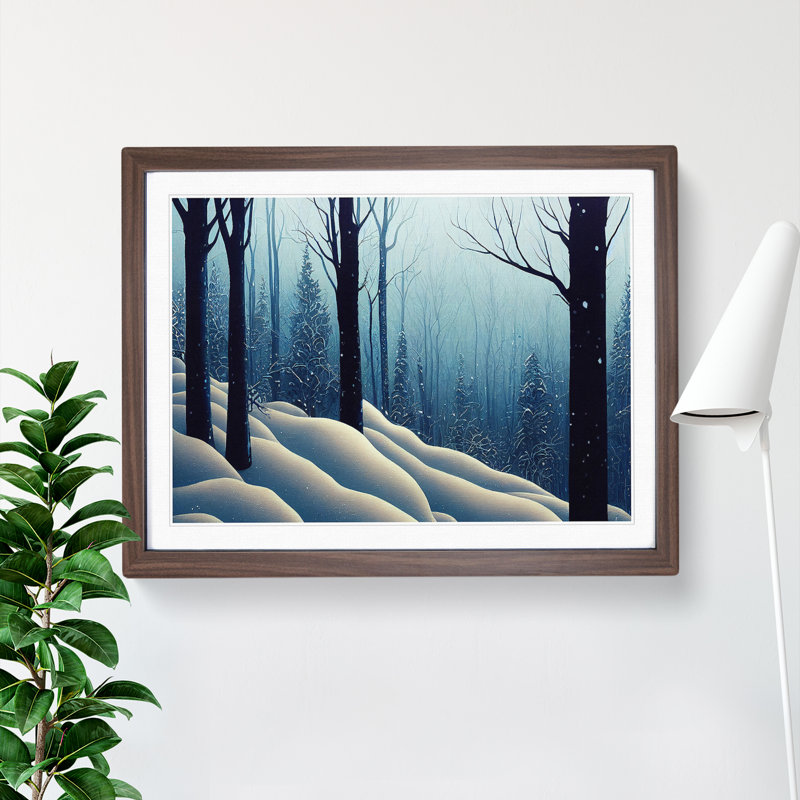 XH1022-10203X Winter Forest Pine Trees Vol.1 - Single Picture Frame Print, 46cm H x 64cm W x 2cm D, Walnut