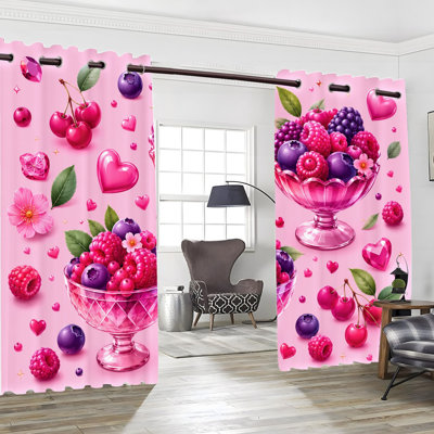 2 PCS rideaux occultant avec œillets, rideaux en polyester à imprimé floral de baies vibrantes, isolation thermique, réduction du bruit, protection de la vie privée, couvre-fenêtres obscurcissant pour la chambre à coucher