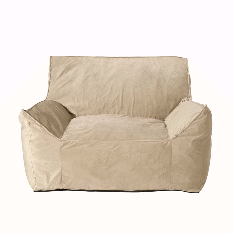 Velveteen Bean Bag Chair With Armrests, Taupe Velvet, 30.11" H x 42.11" W x 40.11" D