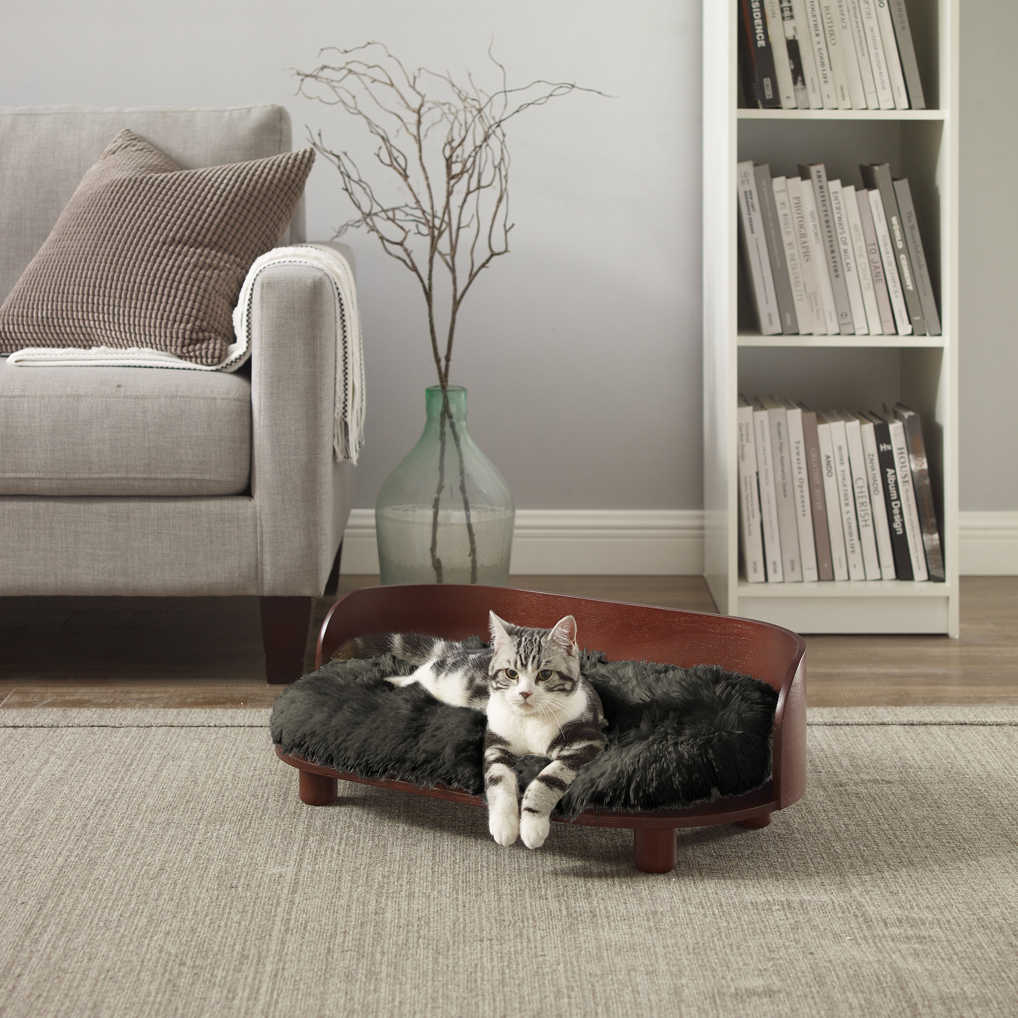 Kuai Round Cat Bed, Dark Brown