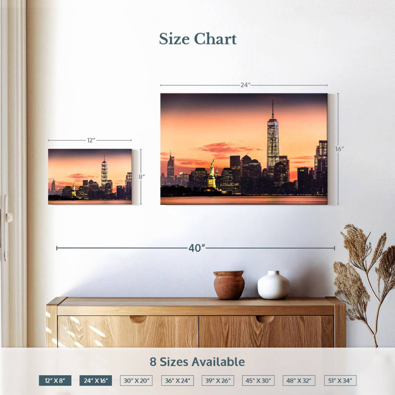 Skyline de Sireci dans le bas de Manhattan, H 16 po x l 24 po