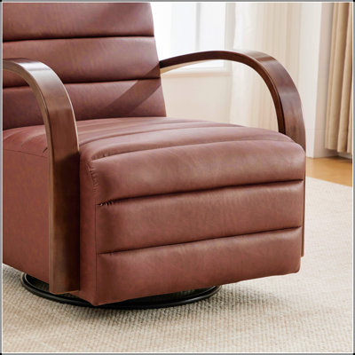 Fauteuil d'appoint moderne rembourré pivotant à 360° de 78 cm de large, avec accoudoirs en bois massif et capitonnage confortable.