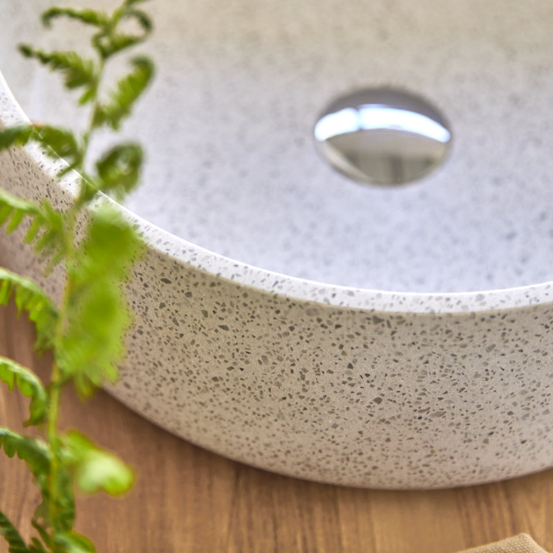 Milos Round Brown Premium Terrazzo Bathroom Sink, White