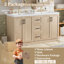 Ensemble de meuble-lavabo double 59 po à grain de bois moderne 59 po avec lavabo SMC, armoire 4 portes en MDF 3 tiroirs, quincaillerie à fermeture en douceur et tablettes réglables