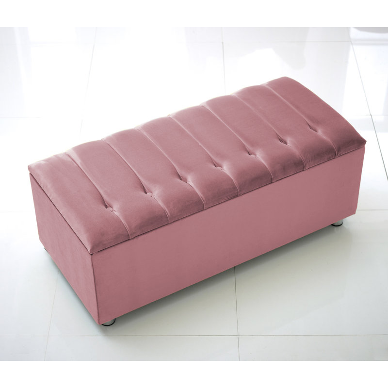 Carter-Johnson 105cm Wide Velvet Tufted Rectangle Solid Colour Ottoman with Storage, Pink