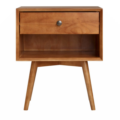 Annette Mid-Century Modern Single-Drawer Solid Wood Nightstand - Caramel
