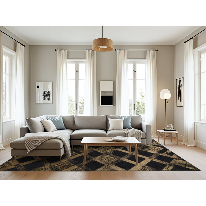 Tapis damier noir lavable à la machine, Rectangle 8 pi x 12 pi
