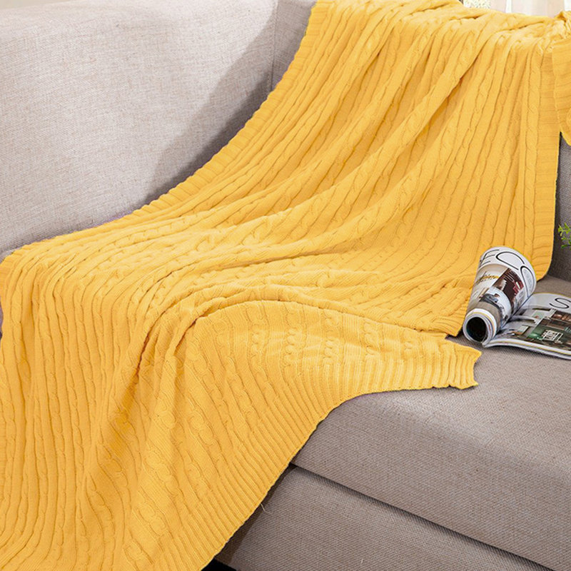 Couverture en coton tricoté , Jaune, L 67 po x l 51 po