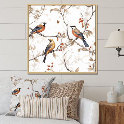Oiseaux bruns sur arbres II - art mural oiseau