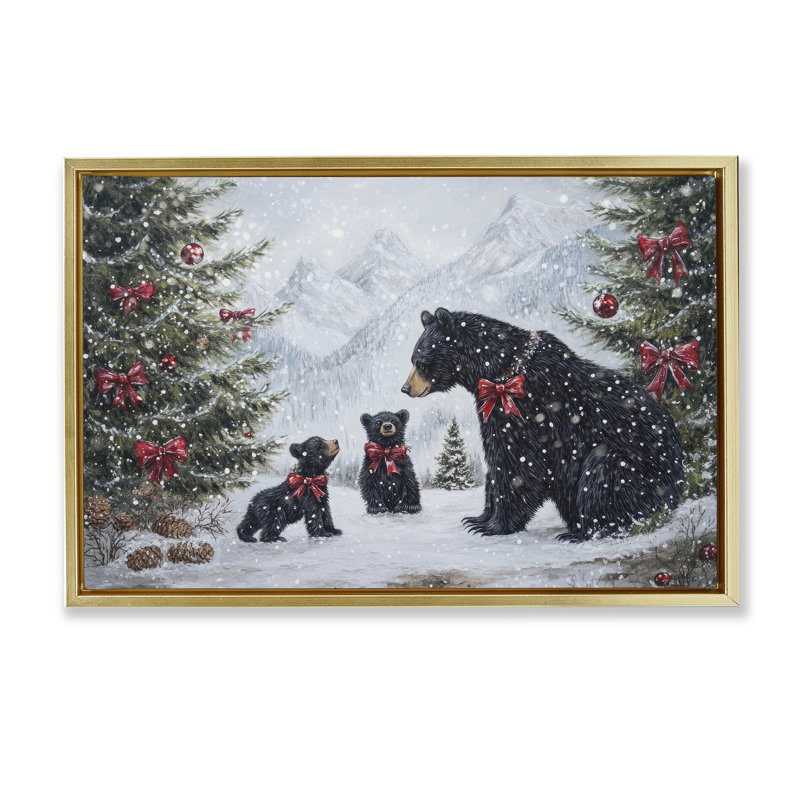 Cadre flottant Christmas Black Bears, design par Tina LeCour, H 17 po x l 25 po, Cadre flottant métallique doré