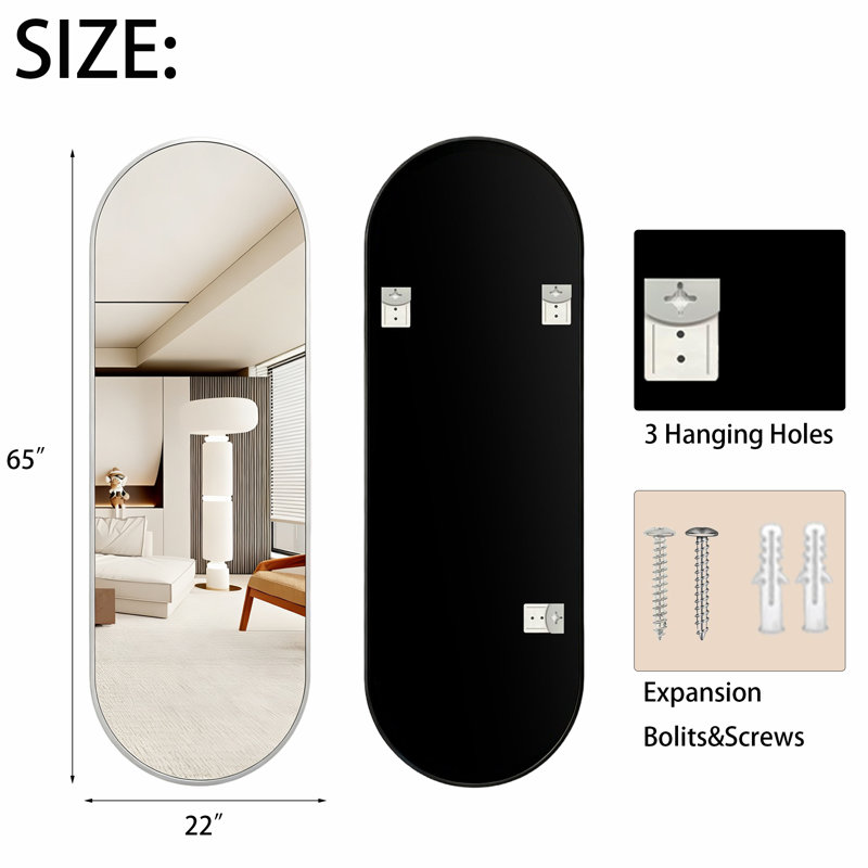 Miroir mural ovale pleine longueur, 65" H x 22" W