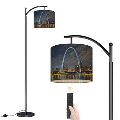 Arc Floor Lamp with Adjustable Lampshade arch city Louis Missouri Night Skyline Building Standing Lamp 3 Colour Temperatures Dimmable Tall Pole Lamp with Foot Switch for Bedroom