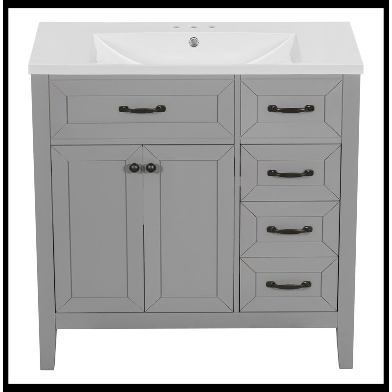 Ensemble de meuble-lavabo simple 35,98 po avec plateau en céramique Omani, Gris