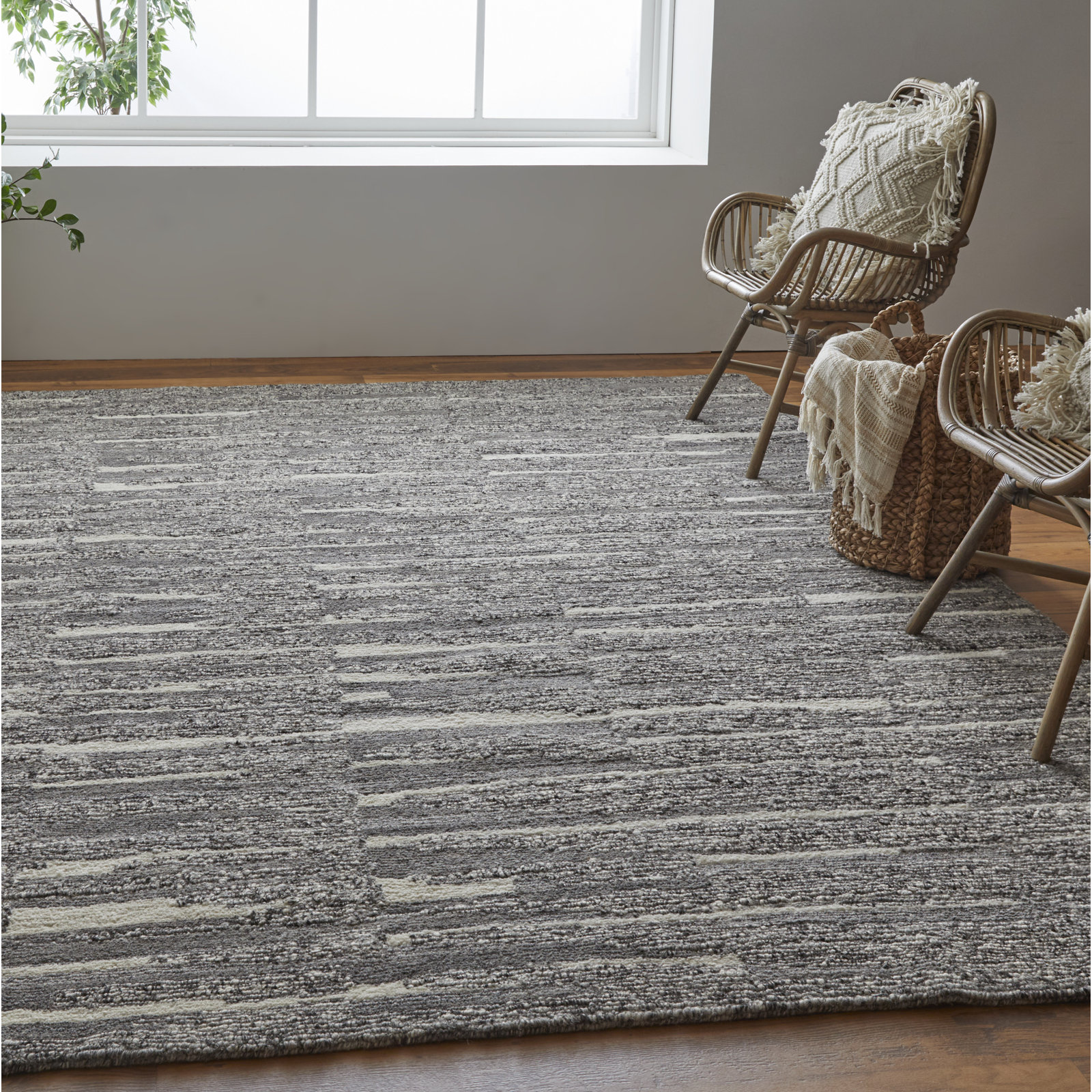 Wool Gray/Taupe/Ivory Rug, Rectangle 5'6" x 8'6"
