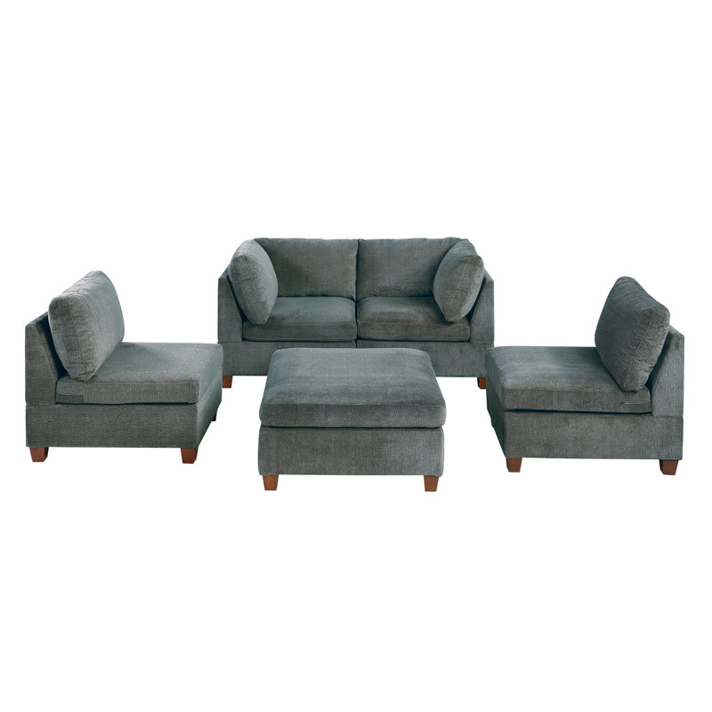Gris 5 pièces - Fauteuil en chenille avec accoudoirs et ensemble