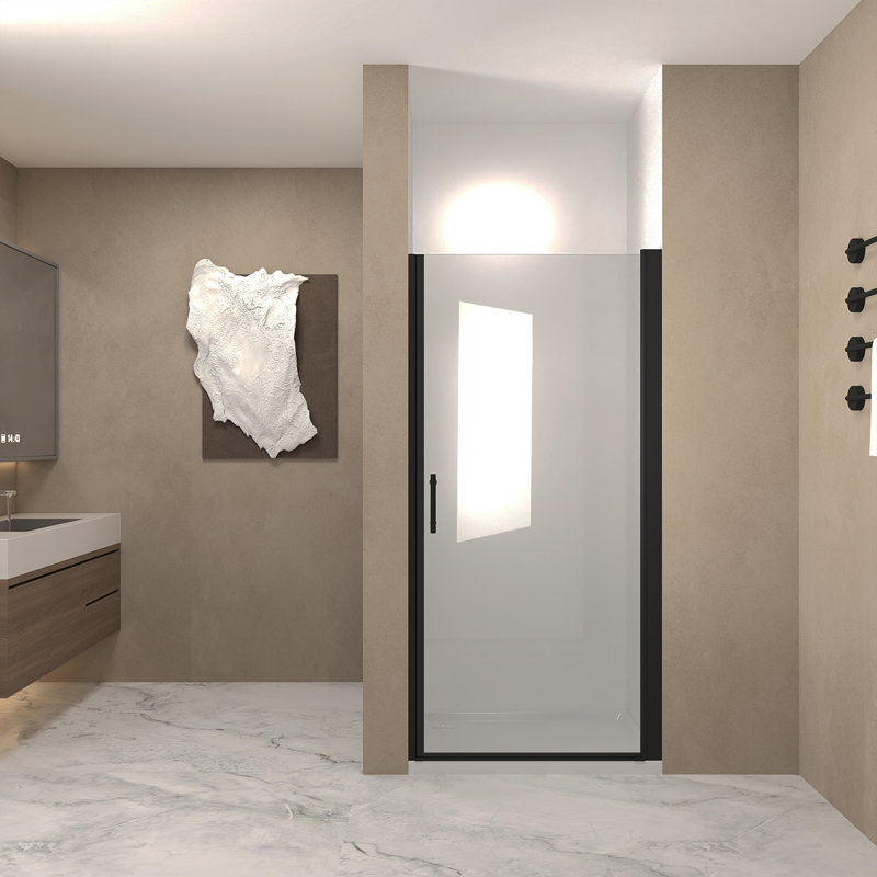 30"X 72" Pivot Shower Door, Matte Black Aluminum Frame, Half Frame ,1/4"(6Mm) Tempered Glass Explosion Proof Film,Stainless Steel Handle