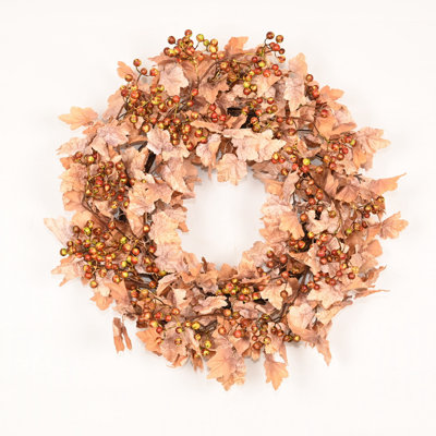 26" Artificial Farmhouse Thanksgiving Day Harvest Blossom Cluster Maple Leaf Berry Fall Wreath For Front Door