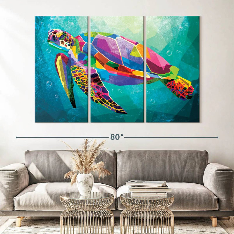 Tortue arc-en-ciel géométrique 3 pièces, H 42 po x l 65 po x P 1,25 po