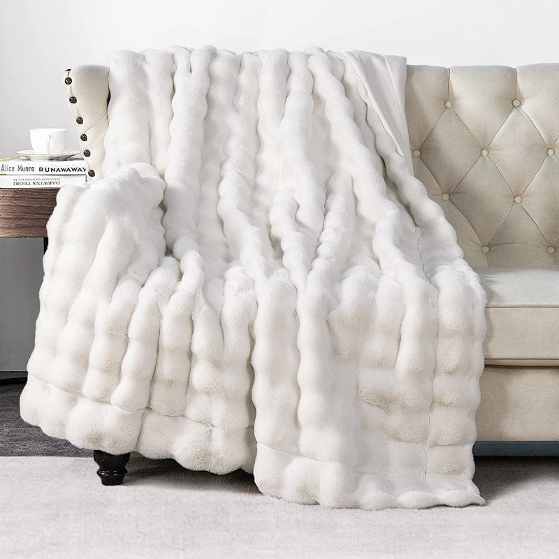 Jeté en fausse fourrure Bubble, Blanc, L 60 po x L 70 po