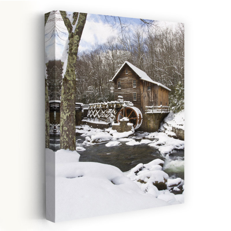Watermill In A Forest In Winter Glade Creek Grist Mill Babcock State Park Fayette County West Virginia USA by Richard Day - Wrapped Canvas Print