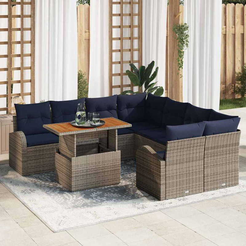  Ensemble de canapé de jardin avec coussin manuel 9 pièces gris et bleu marine, Coussin bleu marine / structure grise