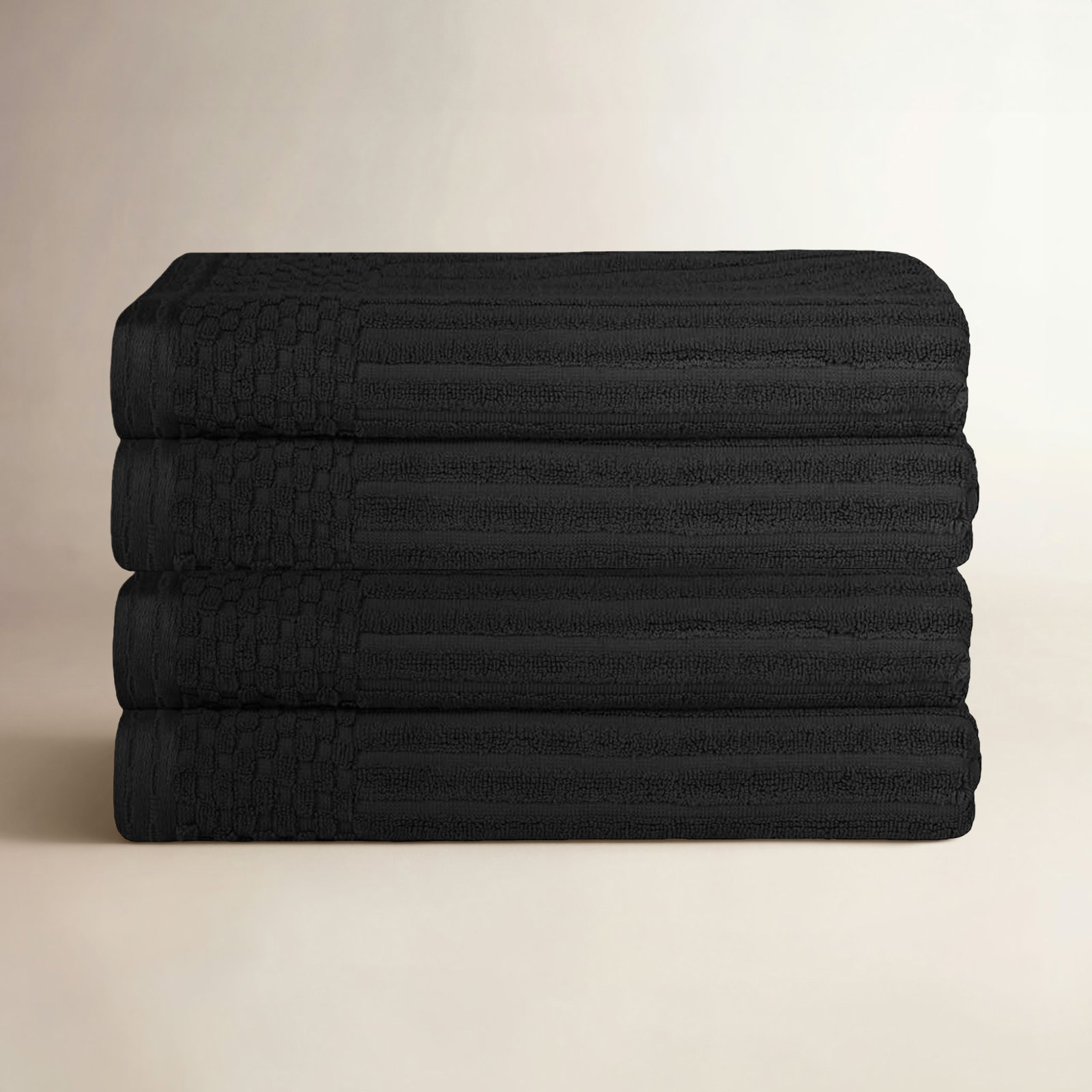 Ribbed Cotton Bath Towel, Black